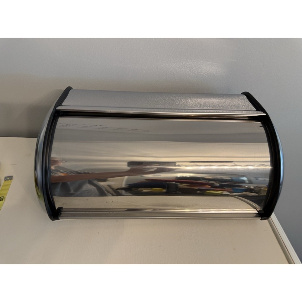 Vintage Retro Mod Stainless Steel Chrome Metal Roll Top Rounded Dome Bread Box